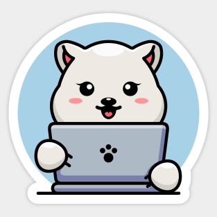 Cute polar bear with laptop cartoon design Sticker
